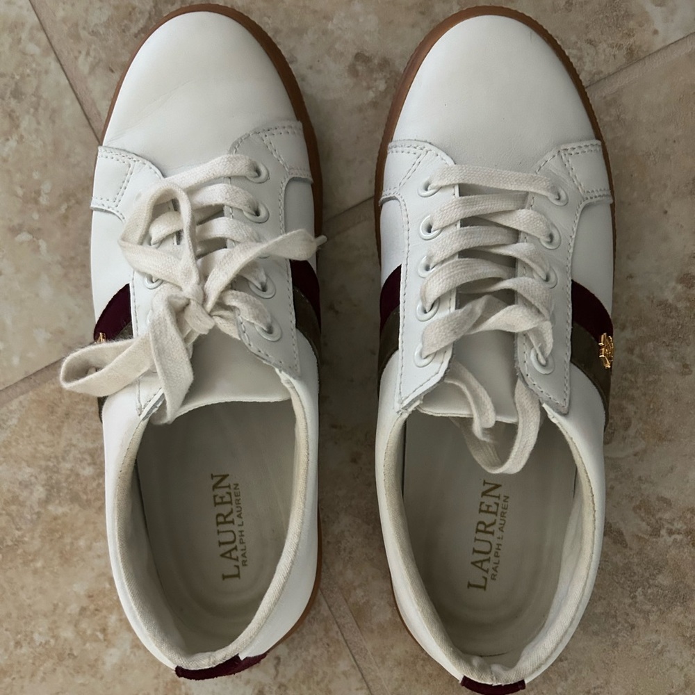 Polo by Ralph Lauren White and Burgundy Sneakers